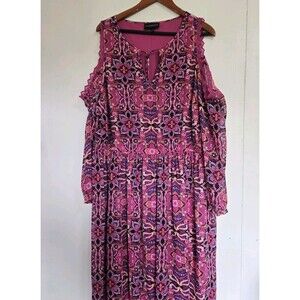 Lane Bryant Dress Womens 20 Boho Peasant Maxi Dark Floral Granola Whimsigoth